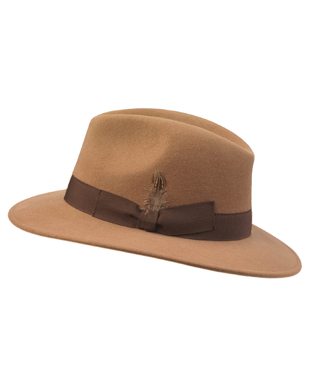 Camel Coloured Laksen Heritage Fedora Cashmere Hat On A White Background