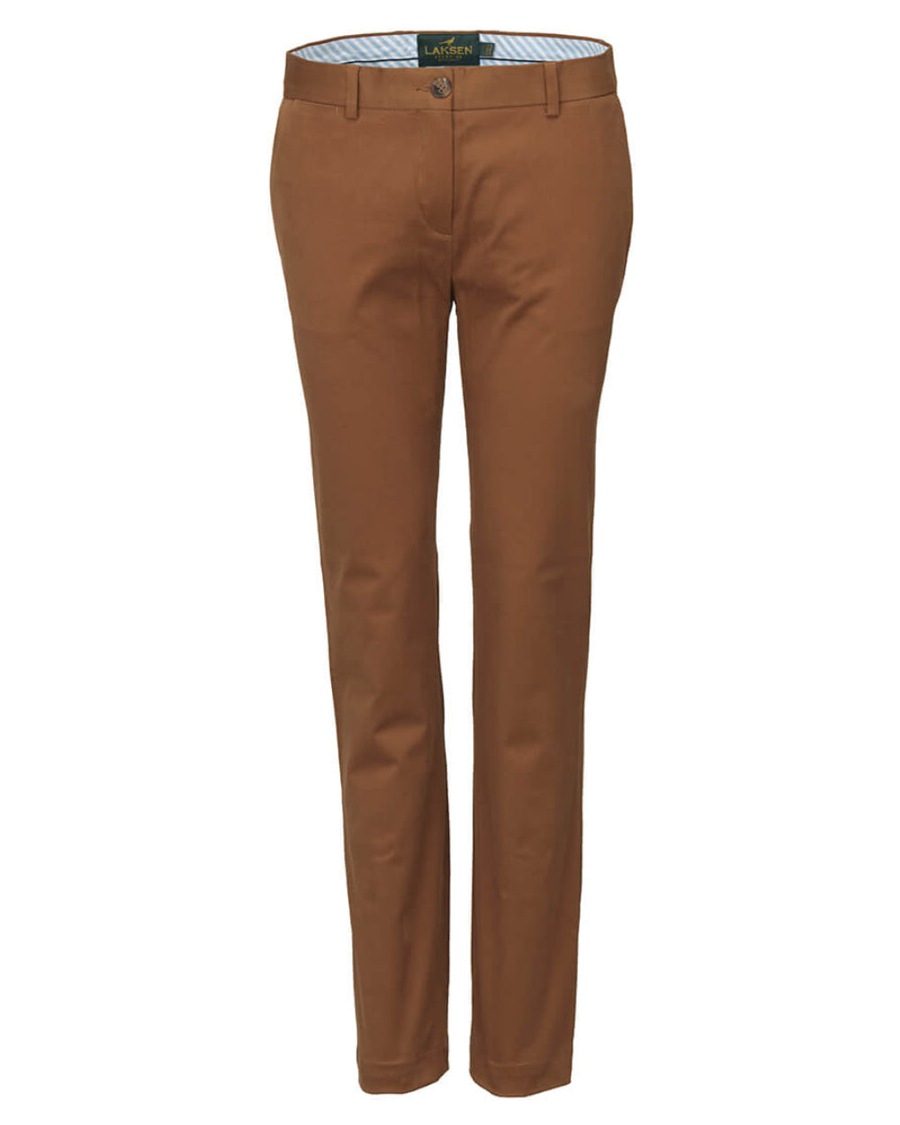 Camel Coloured Laksen Pennyton Chino Trousers On A White Background