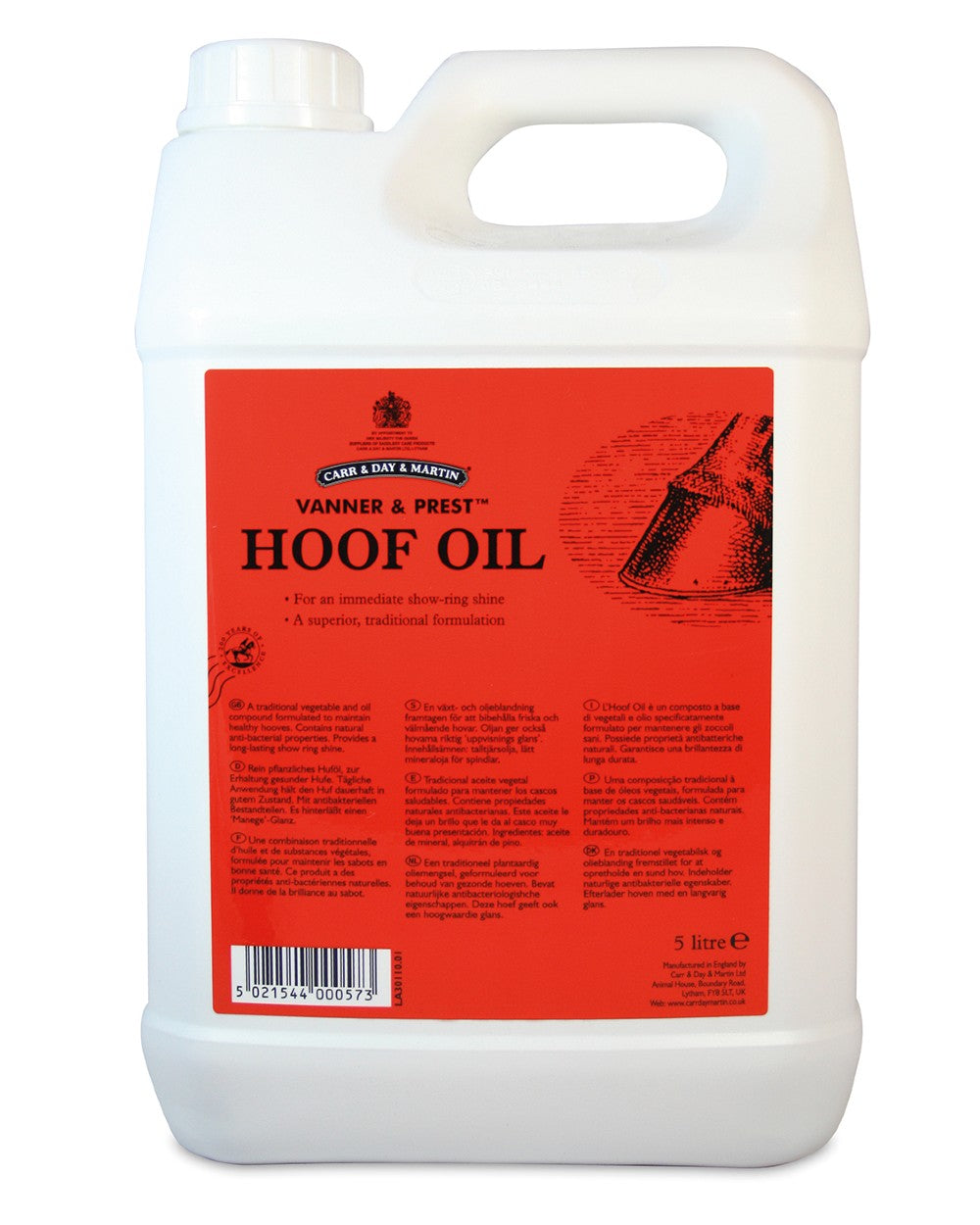 Carr & Day & Martin Vanner & Prest Hoof Oil 5L on white background