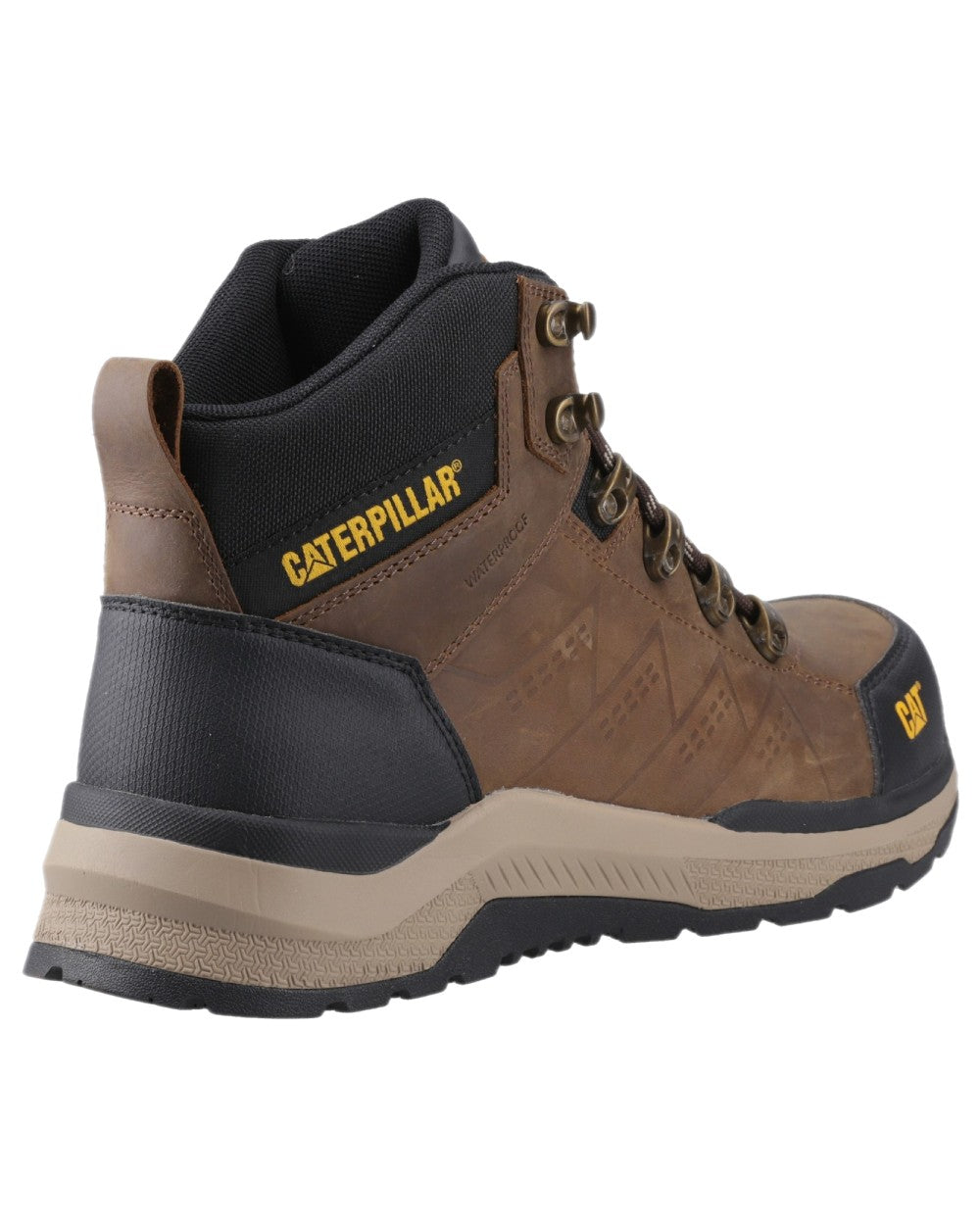 Brown Coloured Caterpillar Mens Inductor Leather Mid Safety Boots on white background