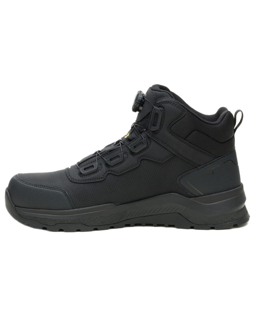 Black Coloured Caterpillar Mens Inductor Tech Mid Safety Boots on white background