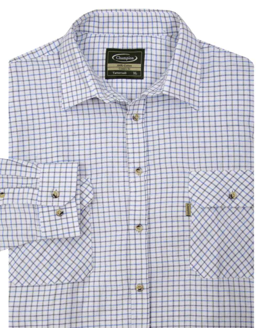 Blue coloured Champion 100% Cotton Tattersall Check Shirt on white background