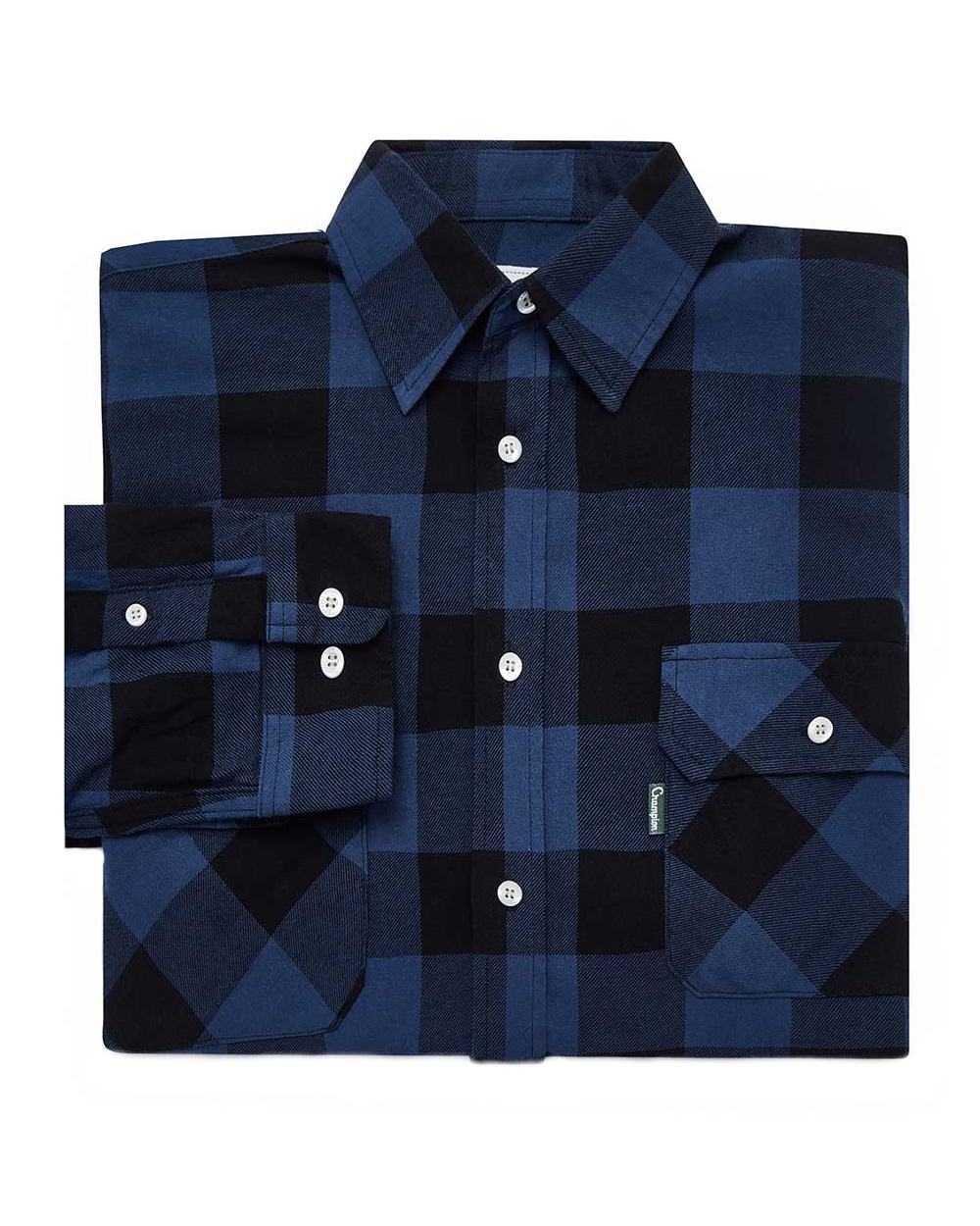 Blue coloured Champion Arran Long Sleeve Shirt on white background