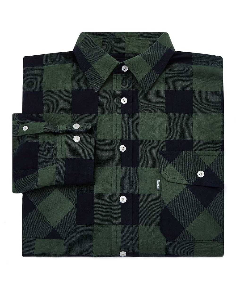 Green coloured Champion Arran Long Sleeve Shirt on white background