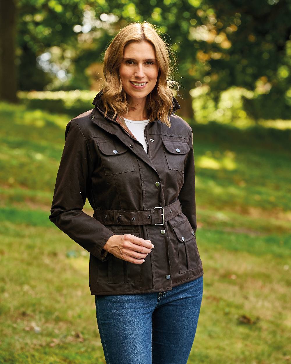 Brown coloured Champion Ellon Ladies Wax Cotton Jacket on lawn background