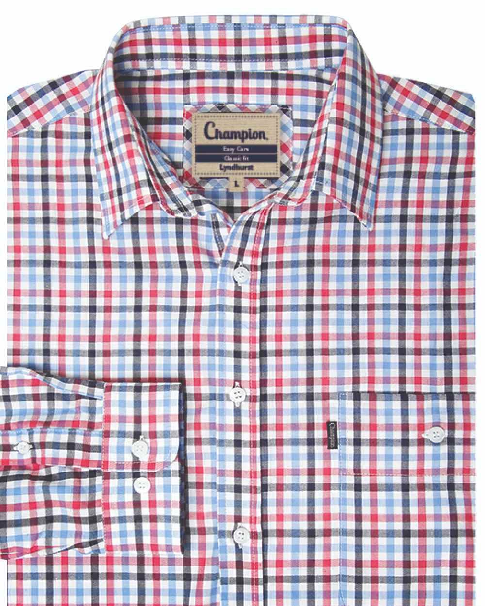 Red coloured Champion Lyndhurst Check Shirt on white background