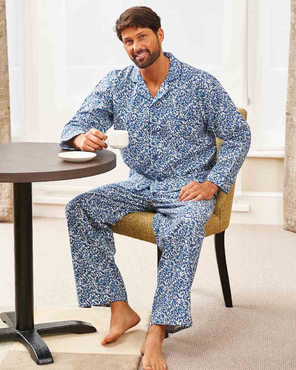 Blue colour Champion Paisley Pyjamas on house background