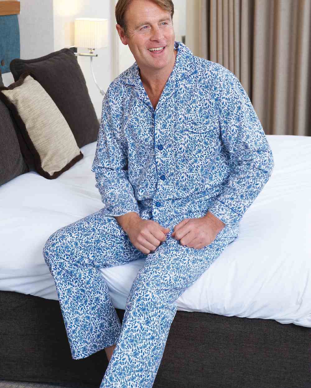 Blue colour Champion Paisley Pyjamas on house background