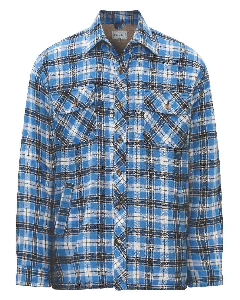 Blue coloured Champion Pennine Fleece Lined Shirt on white background
