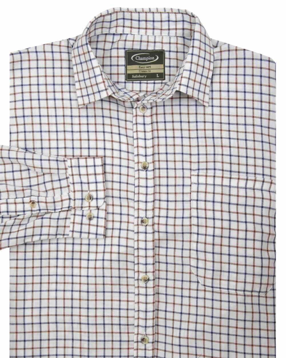 Brown Blue coloured Champion Salisbury Tattersall Shirt on white background