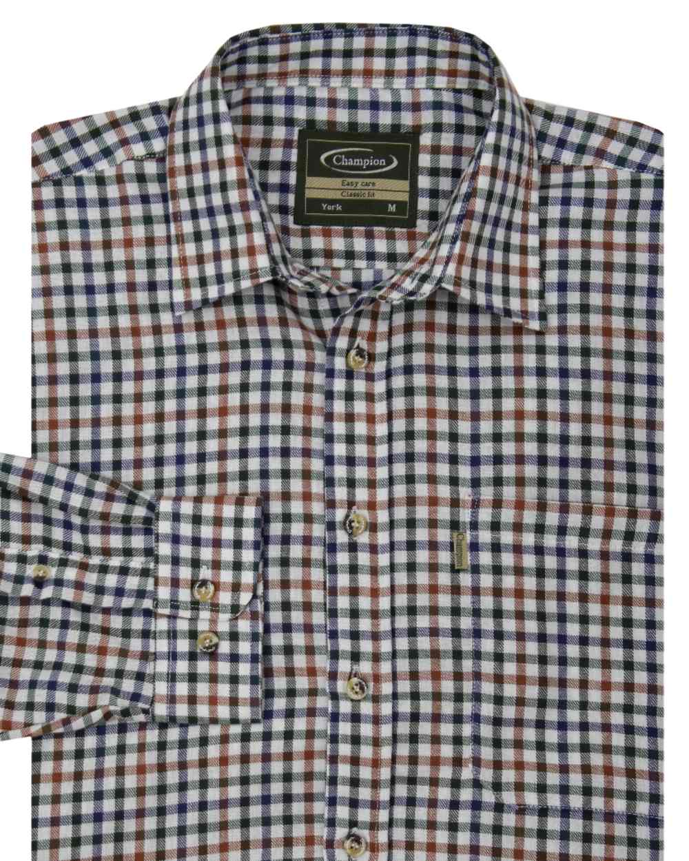 Blue Green Brown coloured Champion York Check Shirt on white background