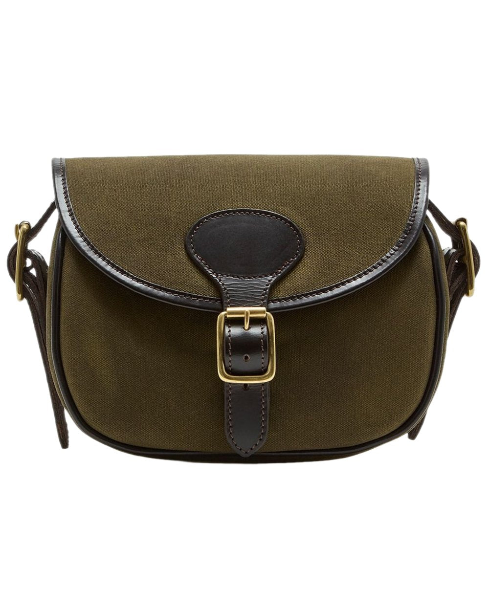 Green Dark Brown Coloured Chatham Antique Waxed Canvas Cartridge Bag on white background