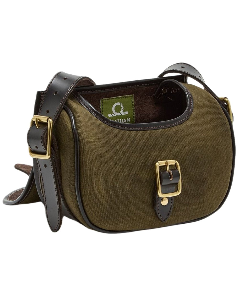 Green Dark Brown Coloured Chatham Antique Waxed Canvas Cartridge Bag on white background