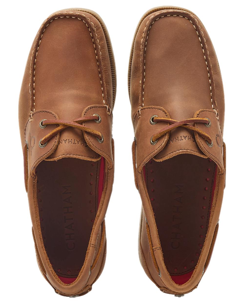 Dark Tan Coloured Chatham Mens Galley II Leather Boat Shoes on white background