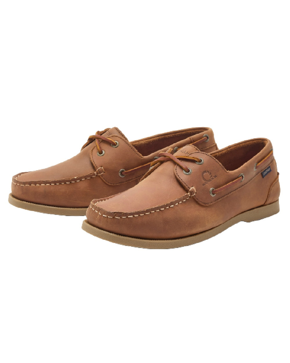 Dark Tan Coloured Chatham Mens Galley II Leather Boat Shoes on white background