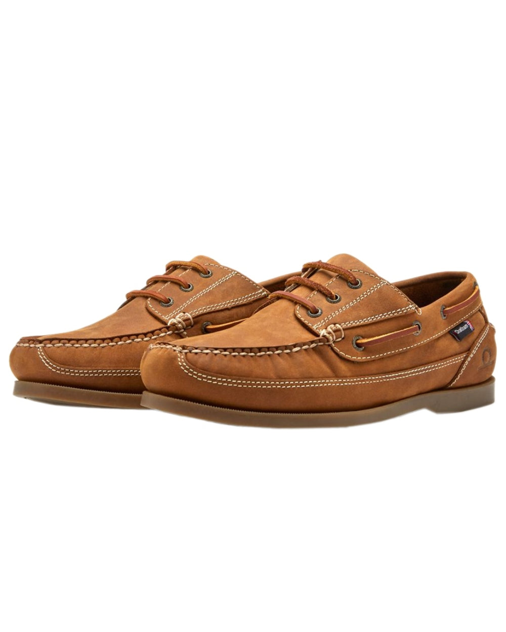 Walnut Coloured Chatham Mens Rockwell II G2 Leather Wide Fit Boat Shoes on white background