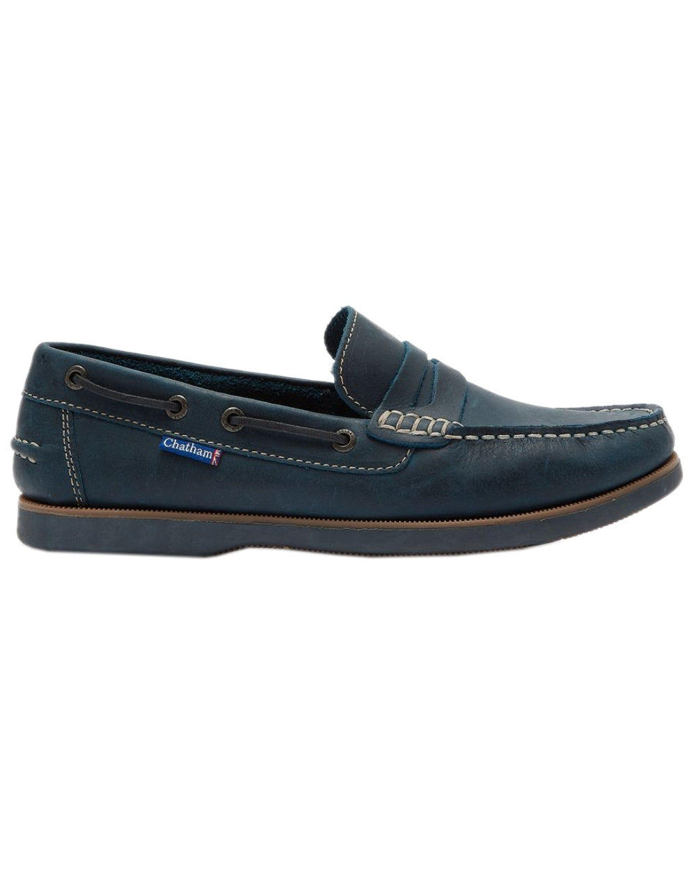Navy Coloured Chatham Mens Shanklin-Premium Leather Loafers on white background