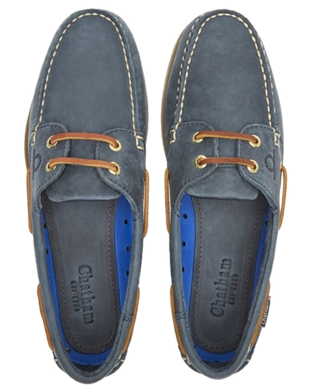 Blue Coloured Chatham Mens The Deck II G2 Premium Leather Boat Shoes on white background