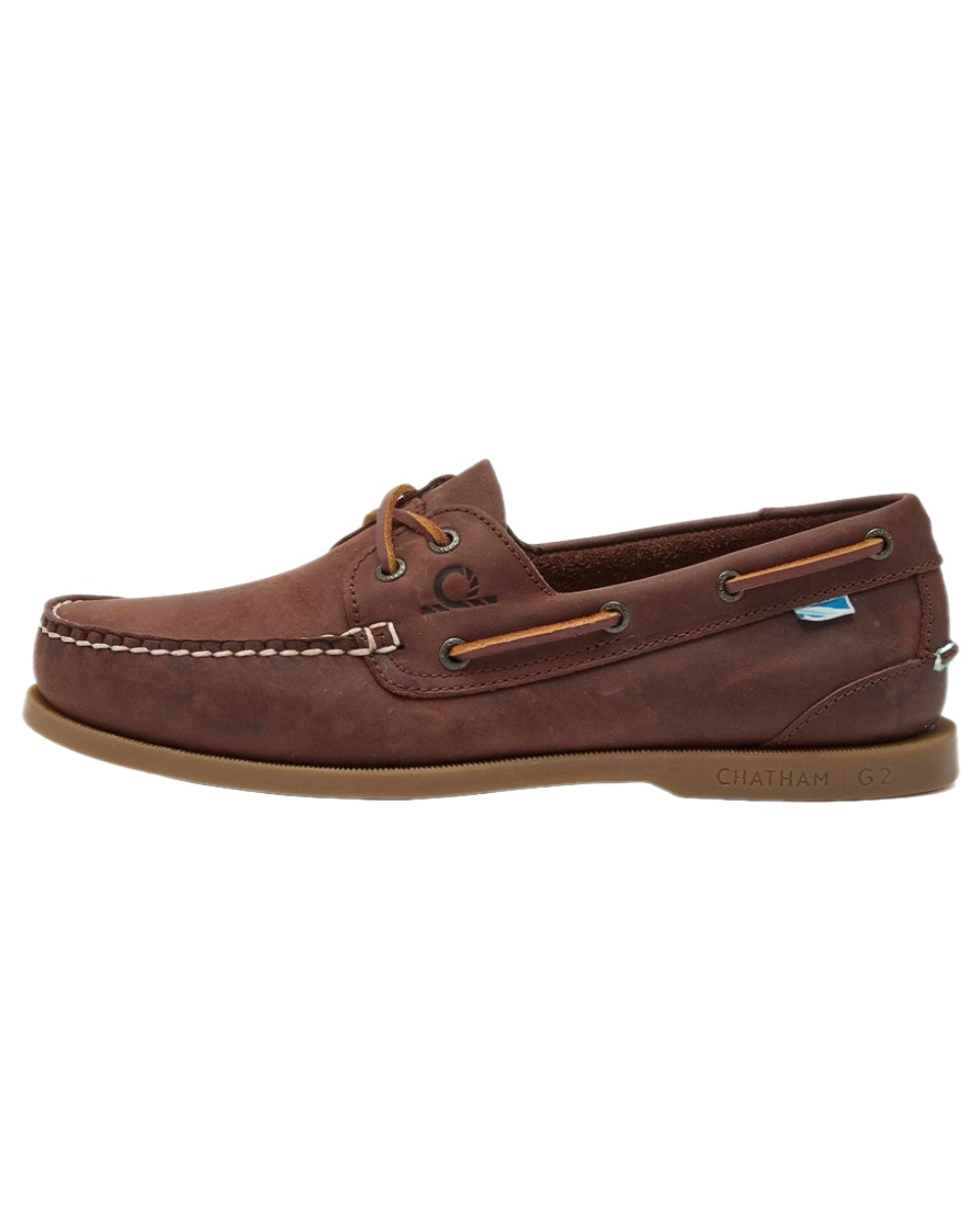 Chocolate Coloured Chatham Mens The Deck II G2 Premium Leather Boat Shoes on white background