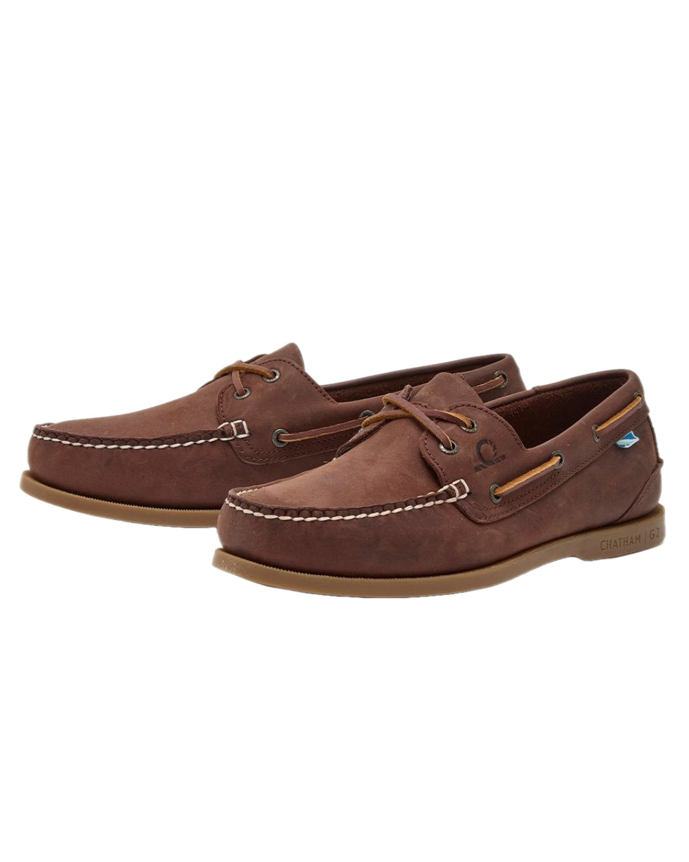 Chocolate Coloured Chatham Mens The Deck II G2 Premium Leather Boat Shoes on white background