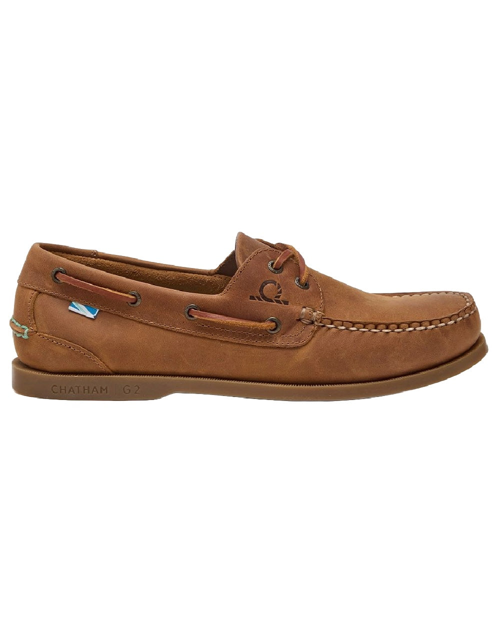 Walnut Coloured Chatham Mens The Deck II G2 Premium Leather Boat Shoes on white background