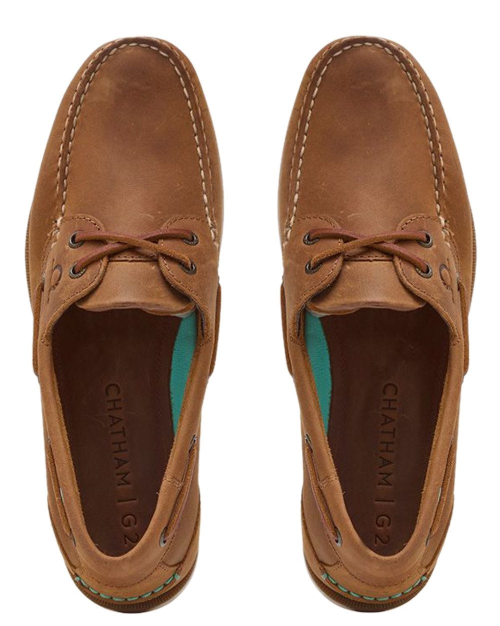 Walnut Coloured Chatham Mens The Deck II G2 Premium Leather Boat Shoes on white background
