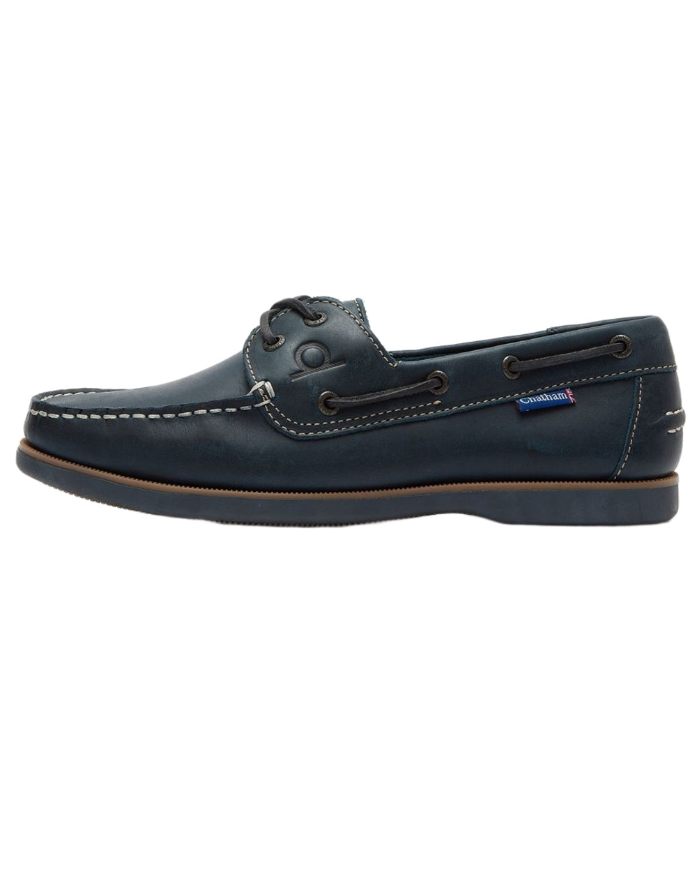 Navy coloured Chatham Mens Whitstable Premium Leather Boat Shoes on white background