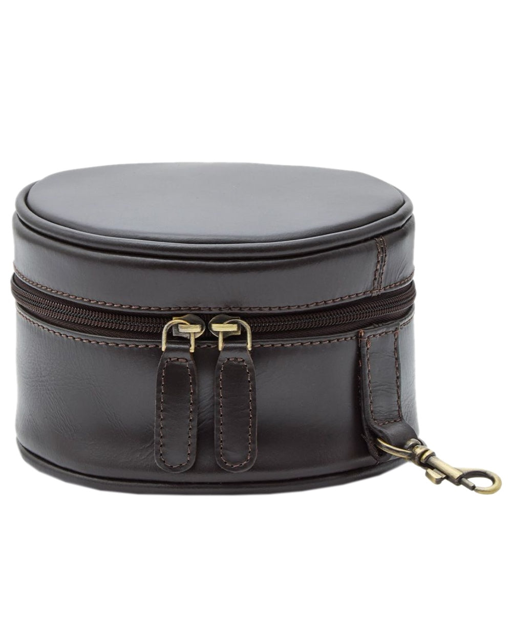 Dark Brown Coloured Chatham Premium Pull Up Leather Hearing Protection Case on white background