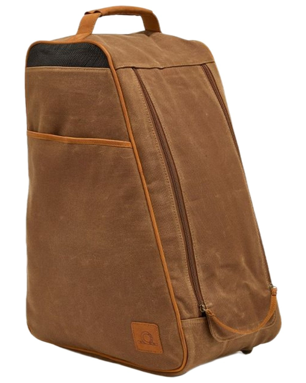 Field Tan Coloured Chatham Waxed Canvas And Leather Bootbag on white background
