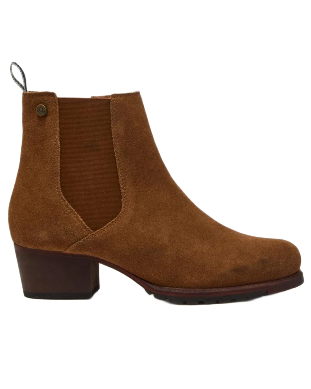 Tan coloured Chatham Womens Ashwell Heeled Chelsea Boots on white background
