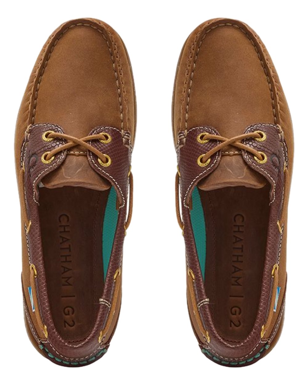 Walnut Brown Snake Coloured Chatham Womens Bermuda G2 Leather Boat Shoes on white background