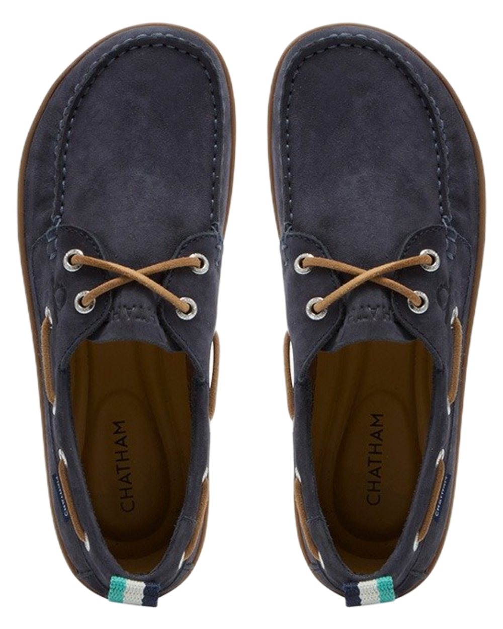 Navy coloured Chatham Womens Eclipse Nubuck Barefoot Boat Shoes on white background
