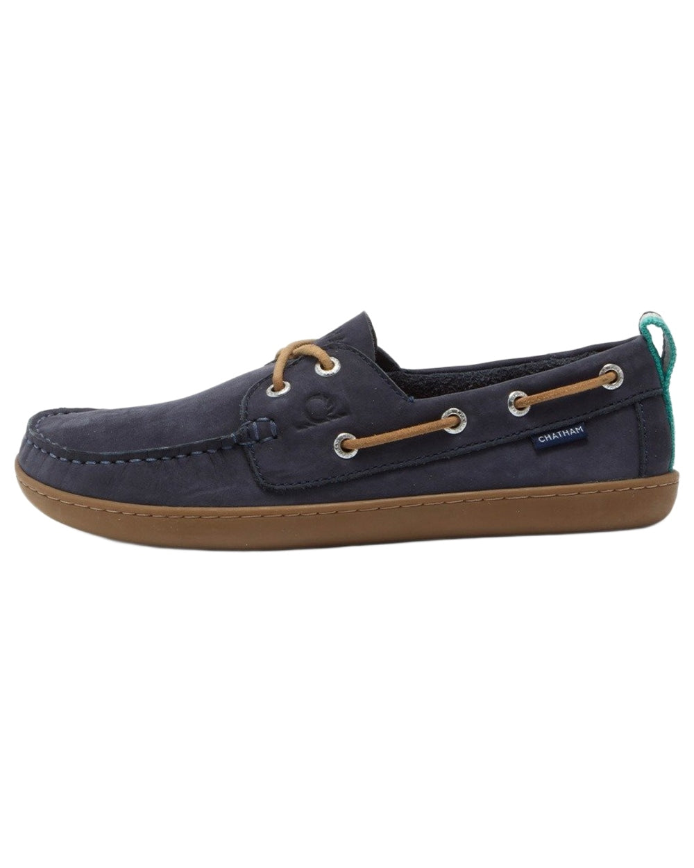 Navy coloured Chatham Womens Eclipse Nubuck Barefoot Boat Shoes on white background