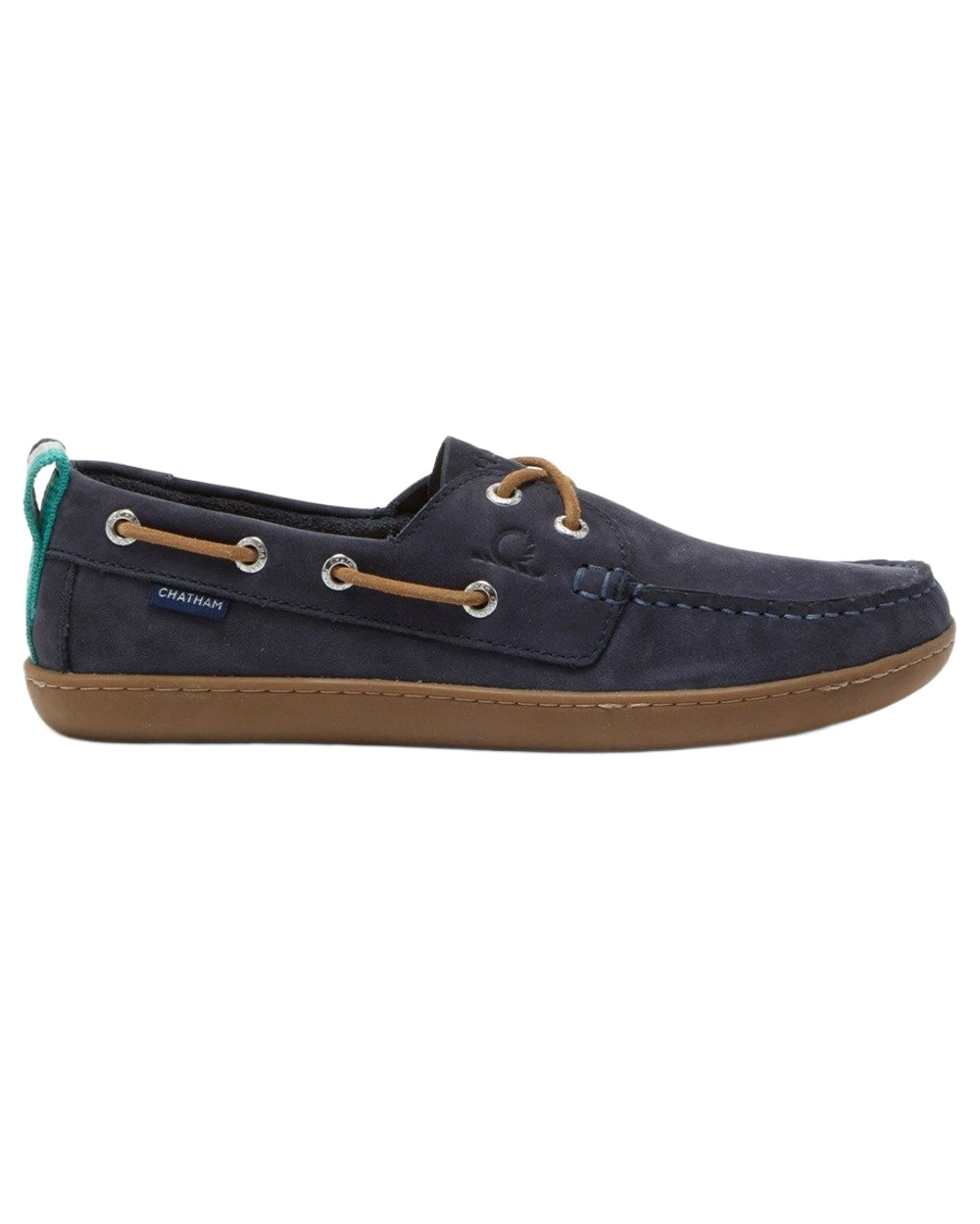 Navy coloured Chatham Womens Eclipse Nubuck Barefoot Boat Shoes on white background