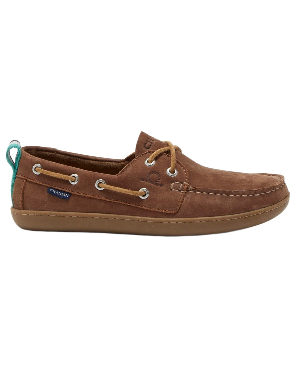 Tan coloured Chatham Womens Eclipse Nubuck Barefoot Boat Shoes on white background