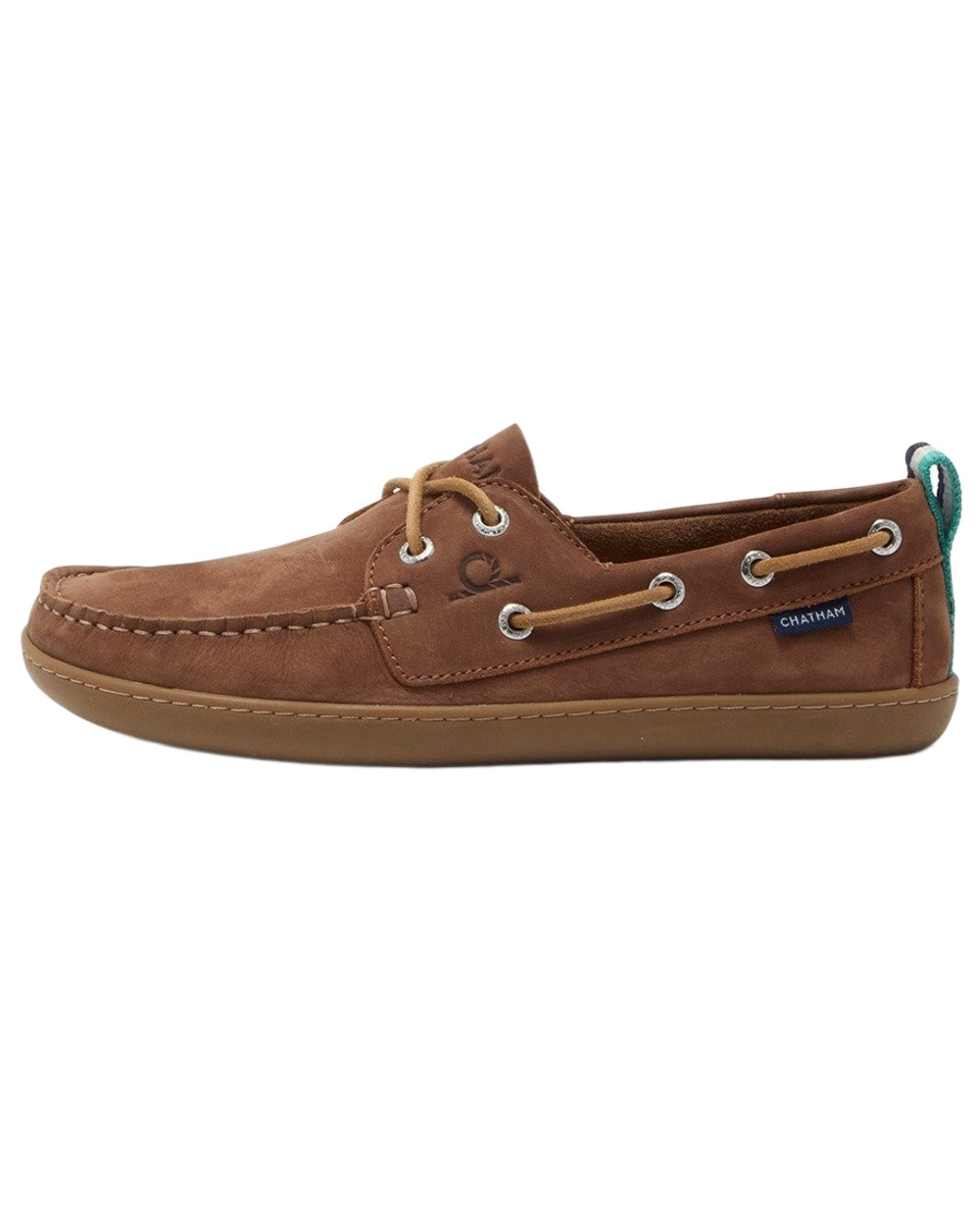 Tan coloured Chatham Womens Eclipse Nubuck Barefoot Boat Shoes on white background