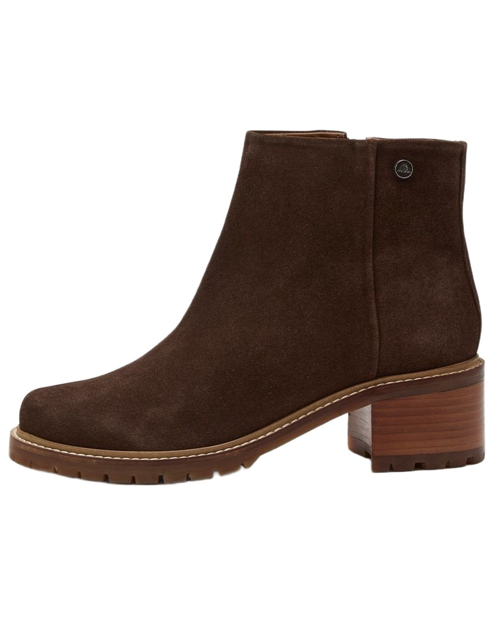 Dark Brown coloured Chatham Womens Hays Casual Heeled Zip Boots on white background
