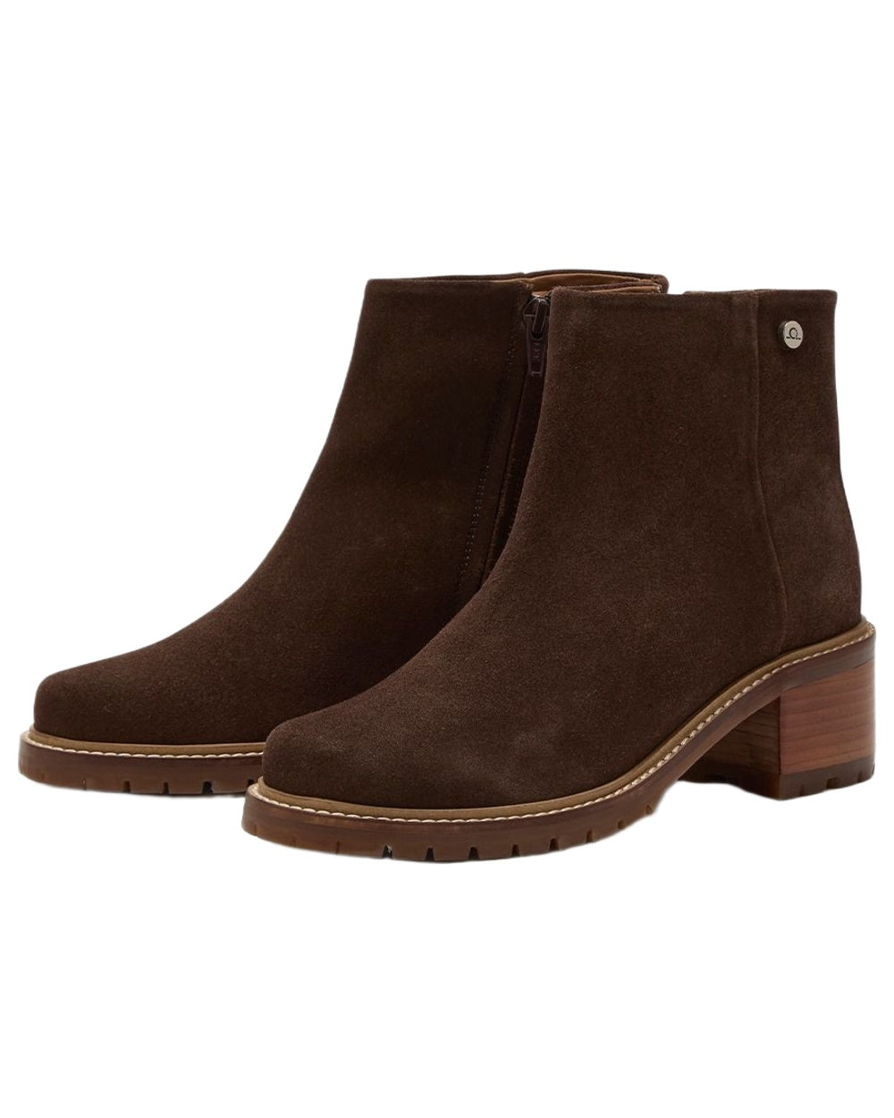 Dark Brown coloured Chatham Womens Hays Casual Heeled Zip Boots on white background