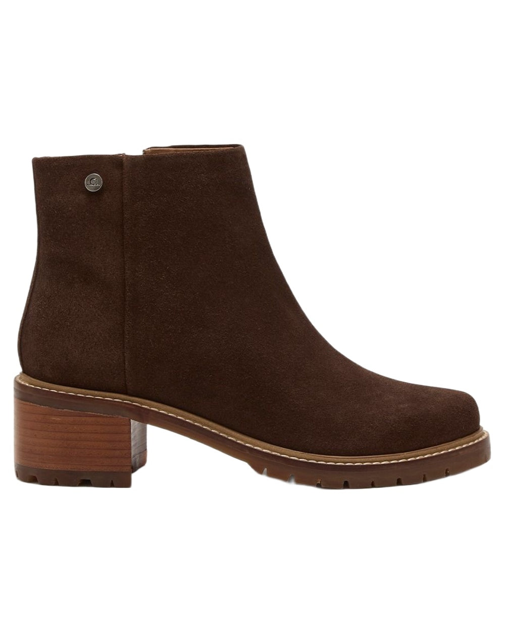 Dark Brown coloured Chatham Womens Hays Casual Heeled Zip Boots on white background