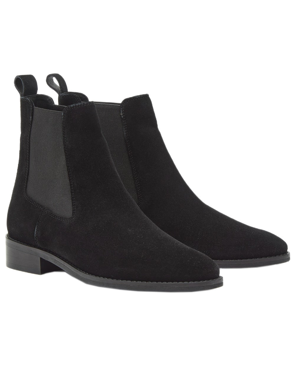 Black Coloured Chatham Womens Lynch Premium Suede Chelsea Boots on white background
