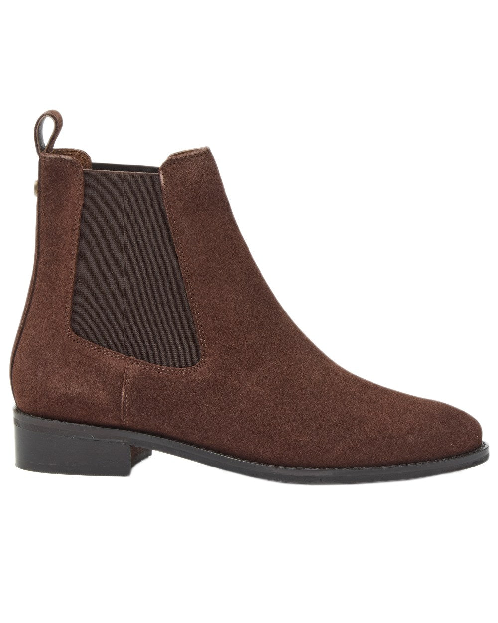 Dark Brown Coloured Chatham Womens Lynch Premium Suede Chelsea Boots on white background