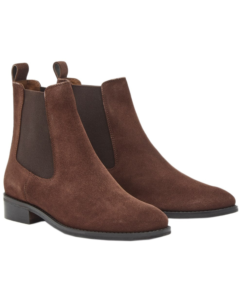 Dark Brown Coloured Chatham Womens Lynch Premium Suede Chelsea Boots on white background