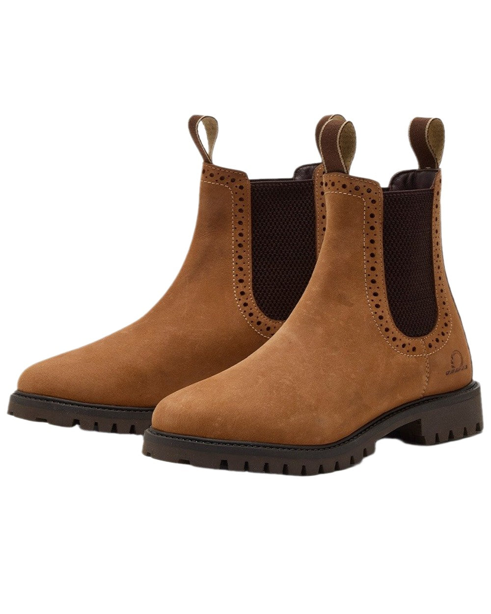 Tan Coloured Chatham Womens Moreton Leather Brogue Chelsea Boots on white background