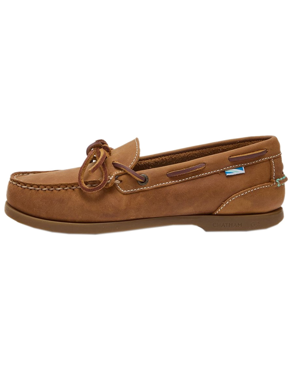 Walnut Coloured Chatham Womens Olivia G2-Premium Nubuck Slip-On Deck Shoes on white background