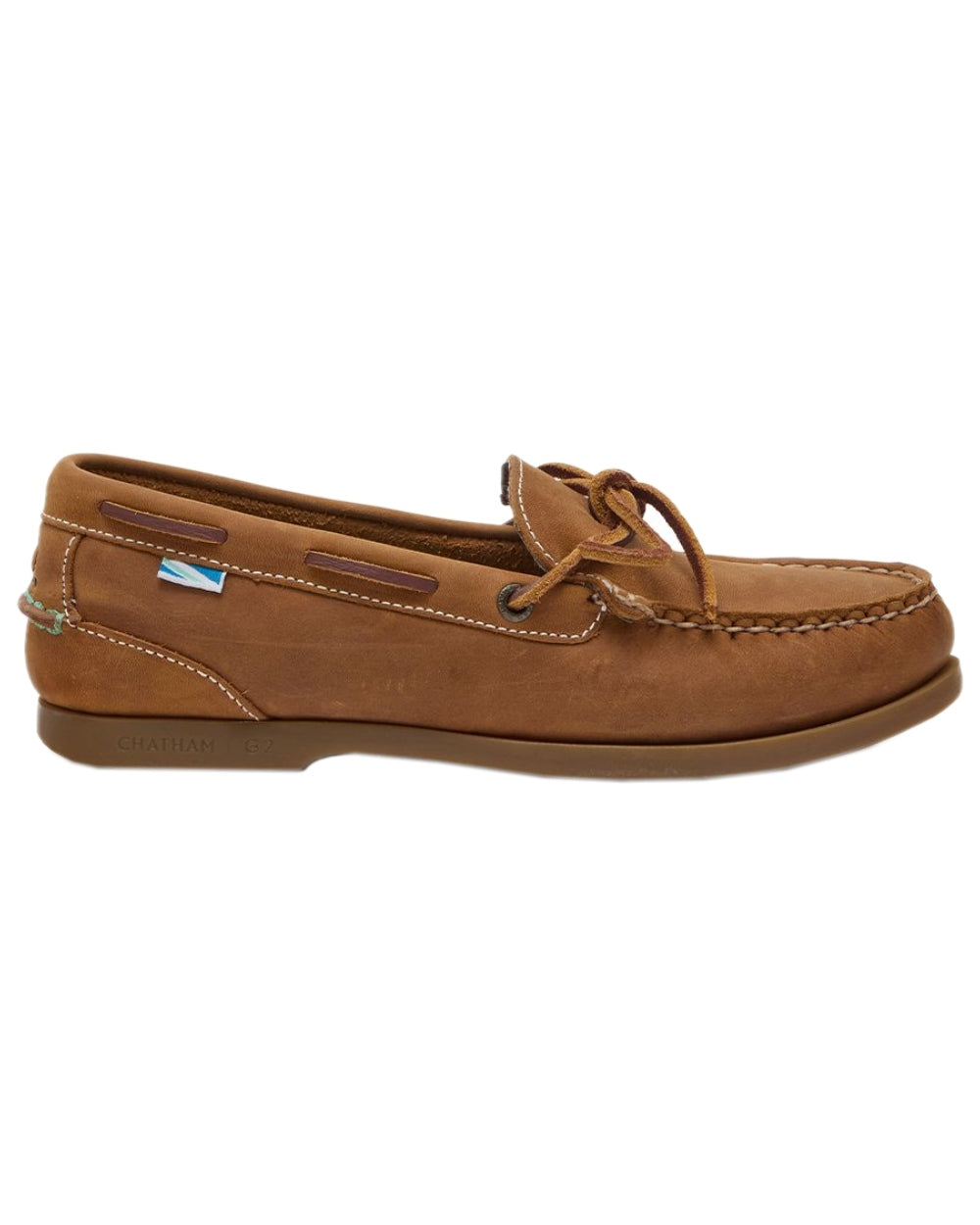 Walnut Coloured Chatham Womens Olivia G2-Premium Nubuck Slip-On Deck Shoes on white background