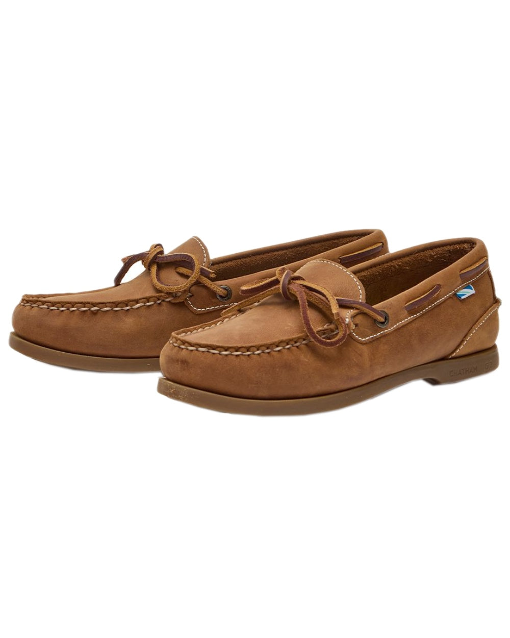 Walnut Coloured Chatham Womens Olivia G2-Premium Nubuck Slip-On Deck Shoes on white background