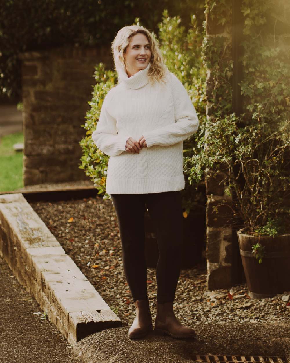 Chocolate Coloured Chatham Womens Olympia II-Premium Leather Waterproof Chelsea Boots on garden background