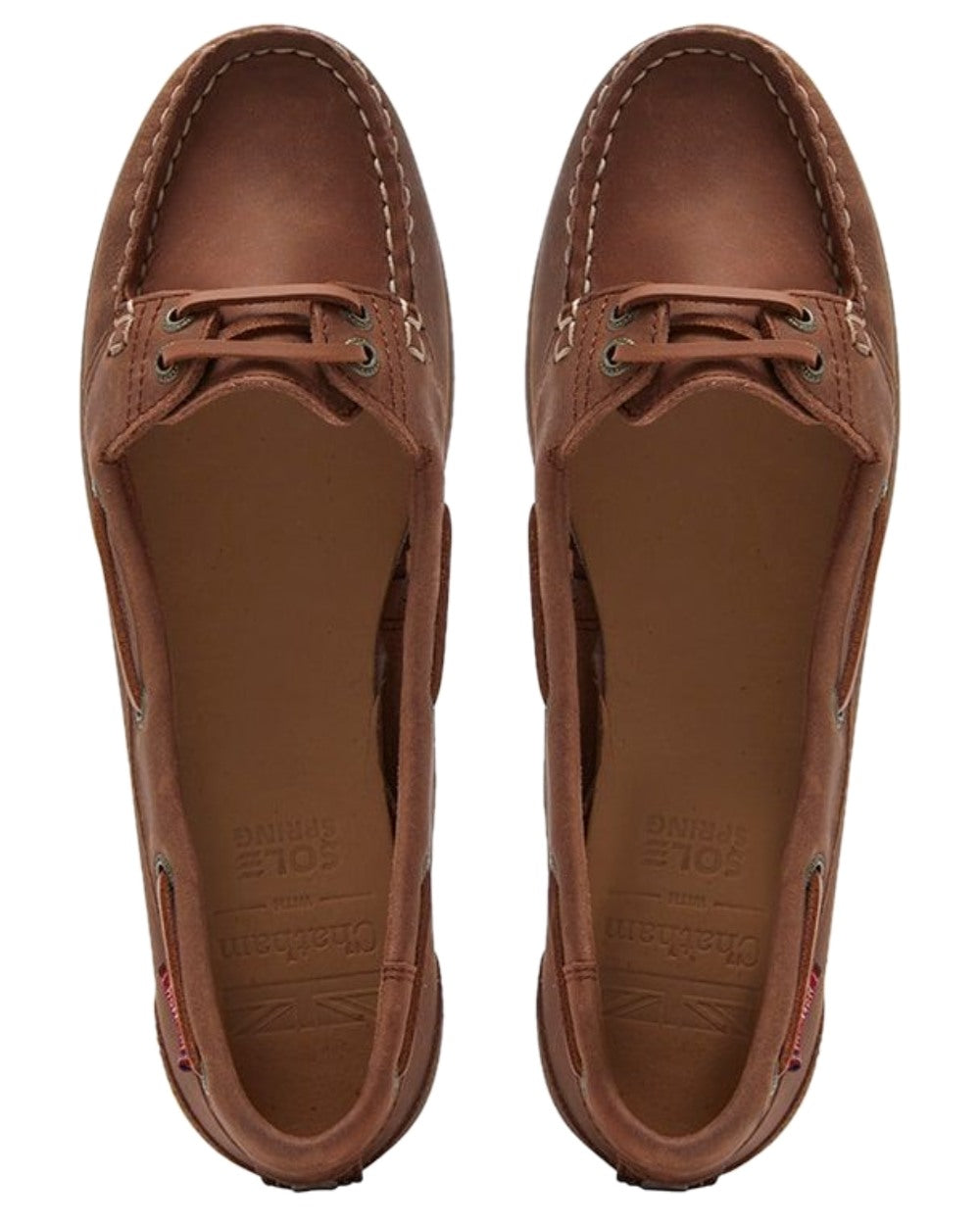 Dark Tan Coloured Chatham Womens Payar Leather Boat Shoes on white background