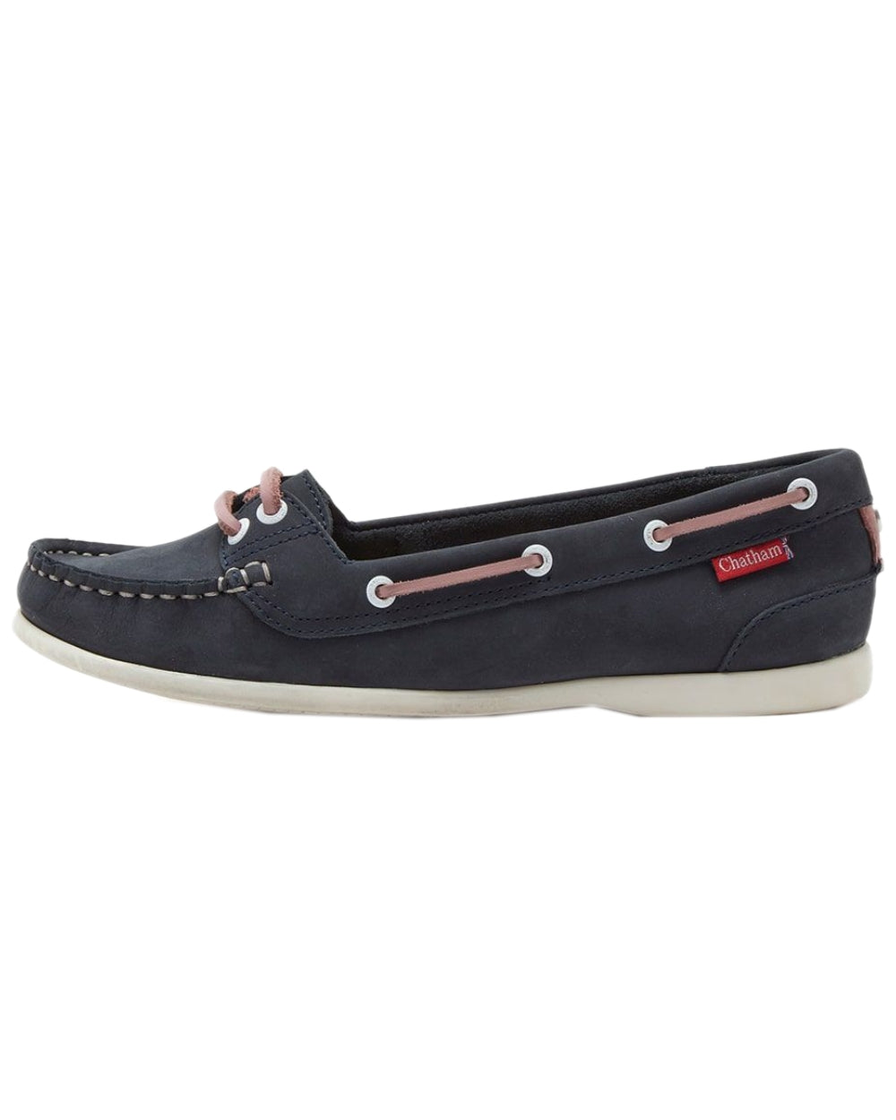 Navy Pink Coloured Chatham Womens Payar Leather Boat Shoes on white background