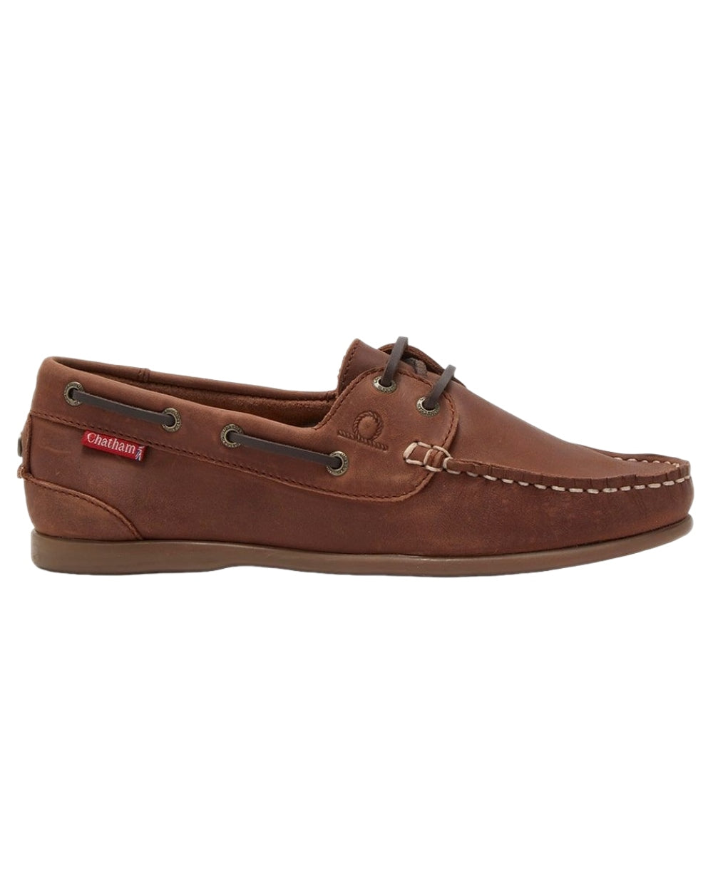 Dark Tan Coloured Chatham Womens Penang Leather Boat Shoes on white background
